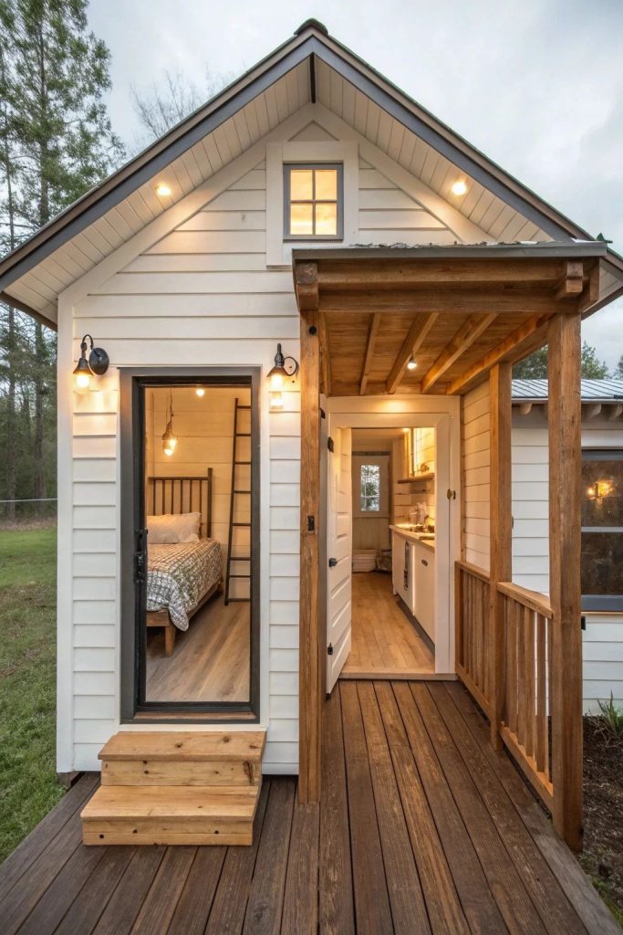 Interior view of a minimalist mobile tiny home