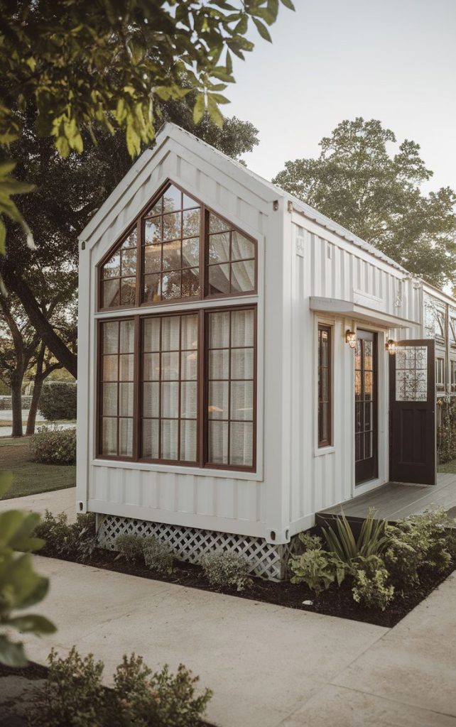 Couple living in a modern tiny home reviewing insurance cost and coverage